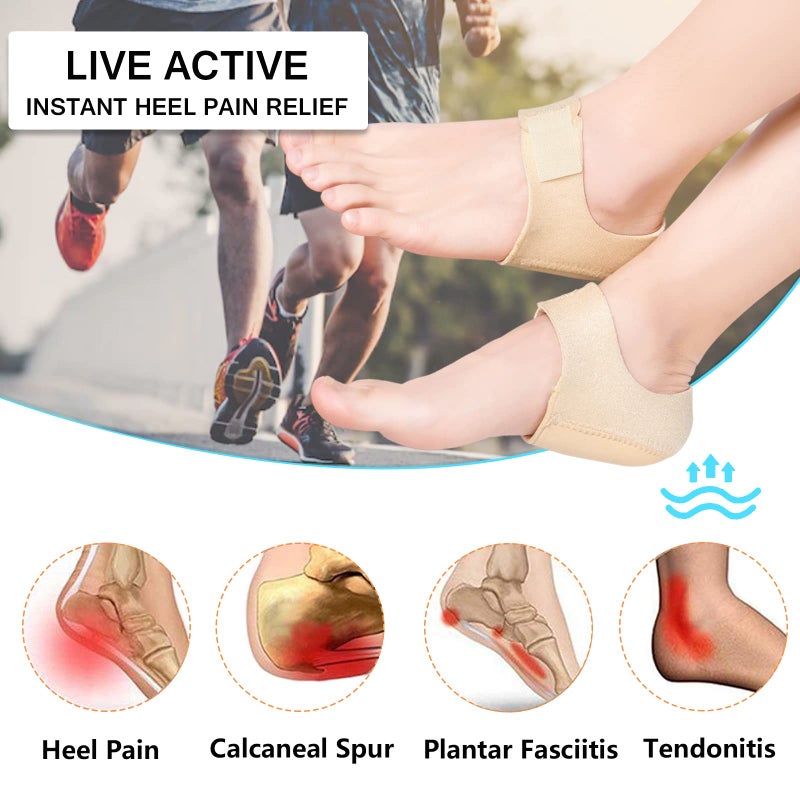 JUMPOW Heel Protectors  Gel Heel Cups for Heel Pain  Heel Cushion Support  Relief for Plantar Fasciitis  Achilles Tendinitis  Bone Spur  Cracked Heels  Adjustable & Breathable  Heel Pads for Men Women - Image 2